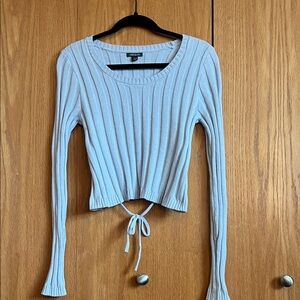 wild fable Light Blue Ribbed Knit Tie-Front Top